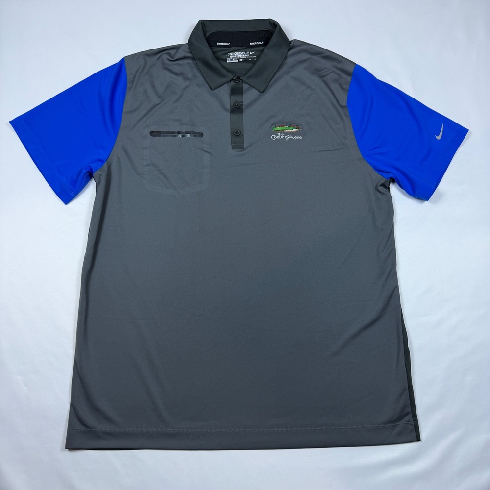 Nike Golf Polo Shirt Mens XL Grey Blue Coeur d'Alene Dri-FIT‎ 585820-024